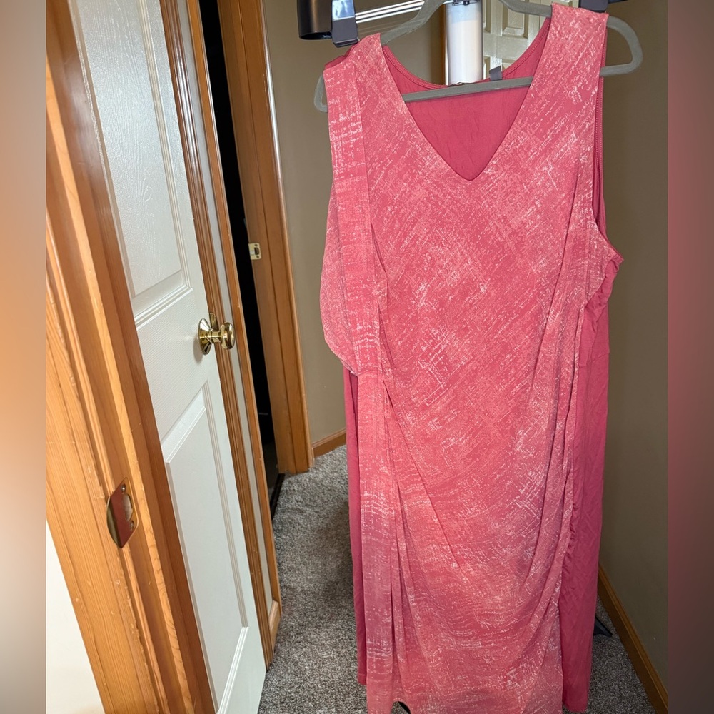 *Lisa Rinna Collection Sleeveless Gathered Waist Pink Midi Dress Sz 2X EUC